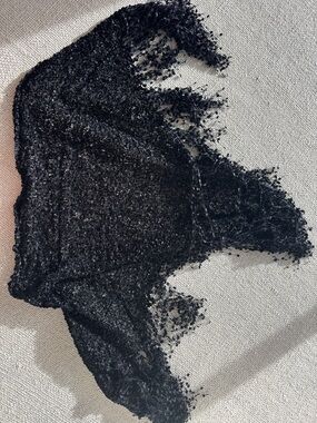 Black Textured Hand Made Couture Fringe Knit wrap